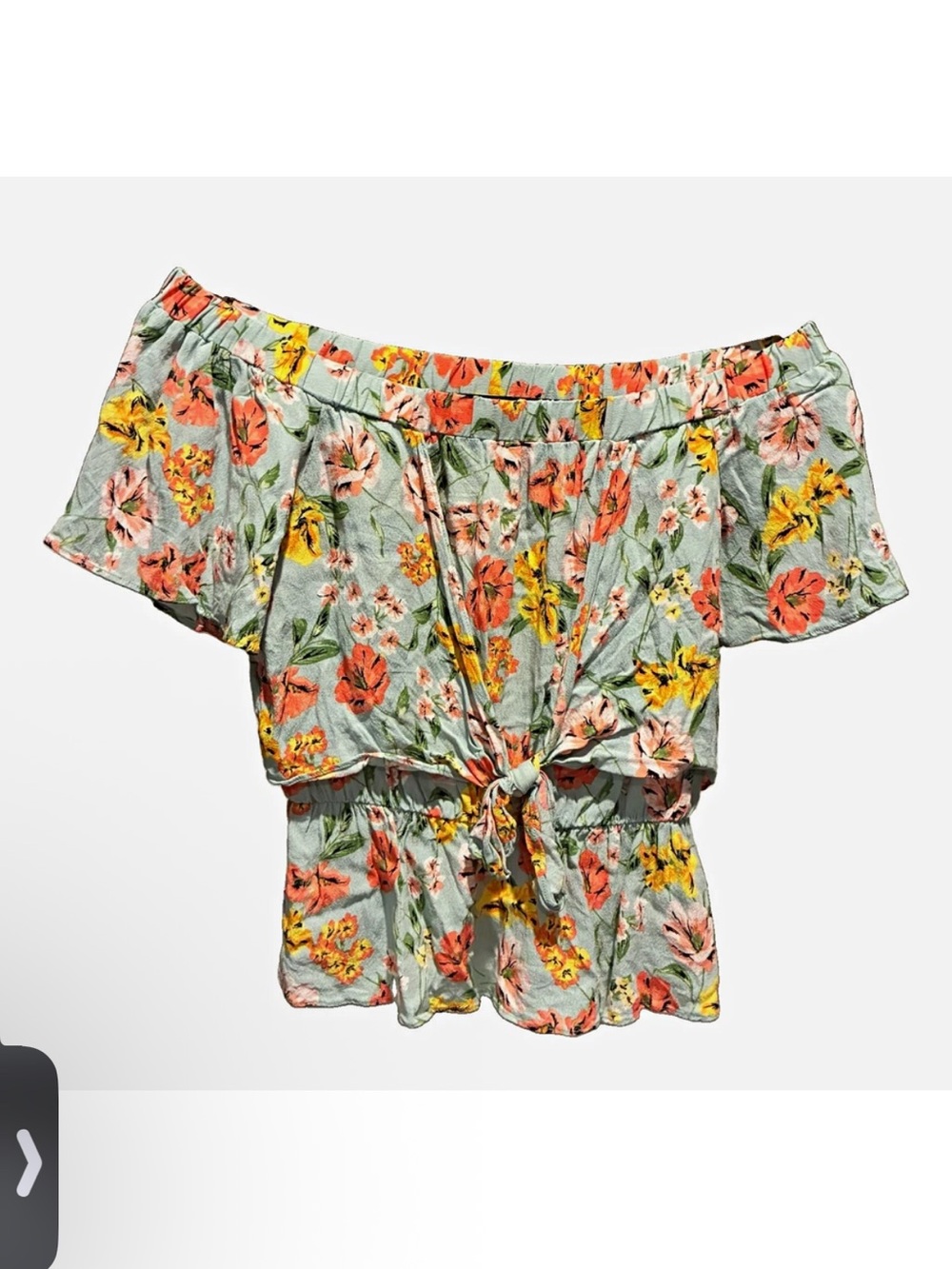 Everly Floral Off-Shoulder Tie-Front Women’s Top - Coral & Yellow Size Small